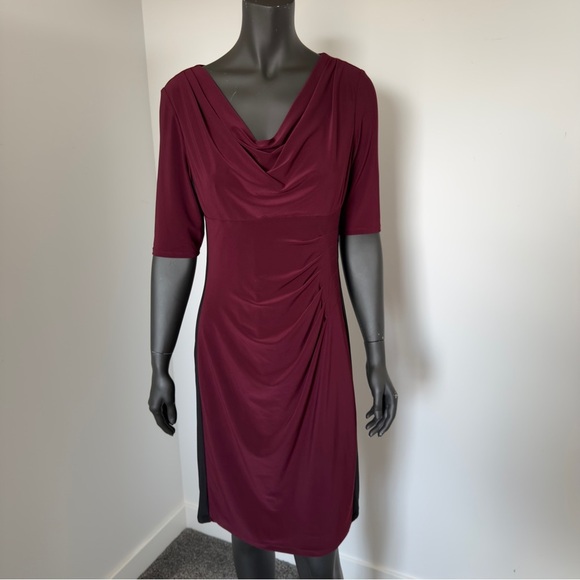 Lauren Ralph Lauren Ruched Cowl Neck Burgundy Sheath Dress 12 - Picture 1 of 7